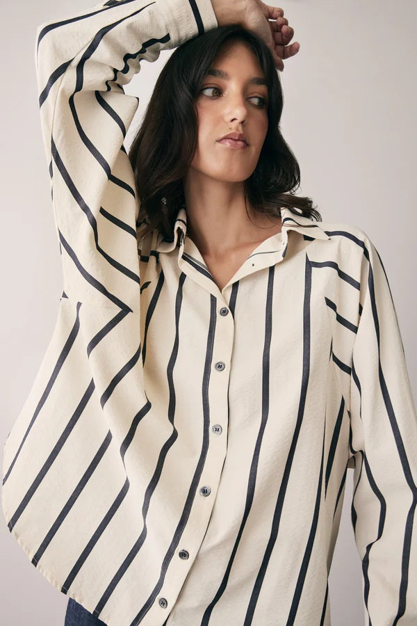 Esmaee Origin Stripe Shirt [COLOUR:Indigo Stripe SIZE:XS]