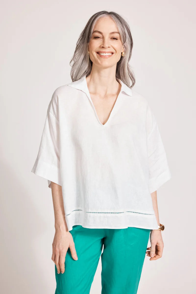 Eb & Ive Miramar collared Top [COLOUR:White SIZE:M]