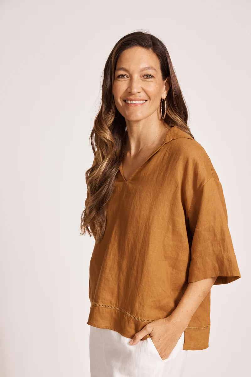 Eb & Ive Miramar Collared Top [COLOUR:Caramel SIZE:XS]