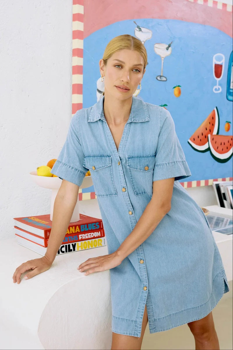 Eb & Ive Melenia Denim Shirt Dress [COLOUR:Denim SIZE:S]