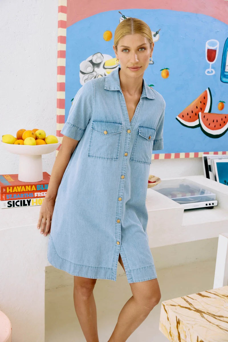 Eb & Ive Melenia Denim Shirt Dress [COLOUR:Denim SIZE:S]