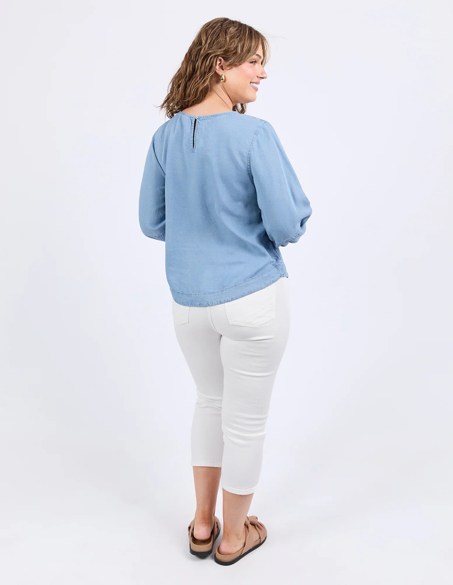 Elm Della Chambray Top [COLOUR:mid blue wash SIZE:8]