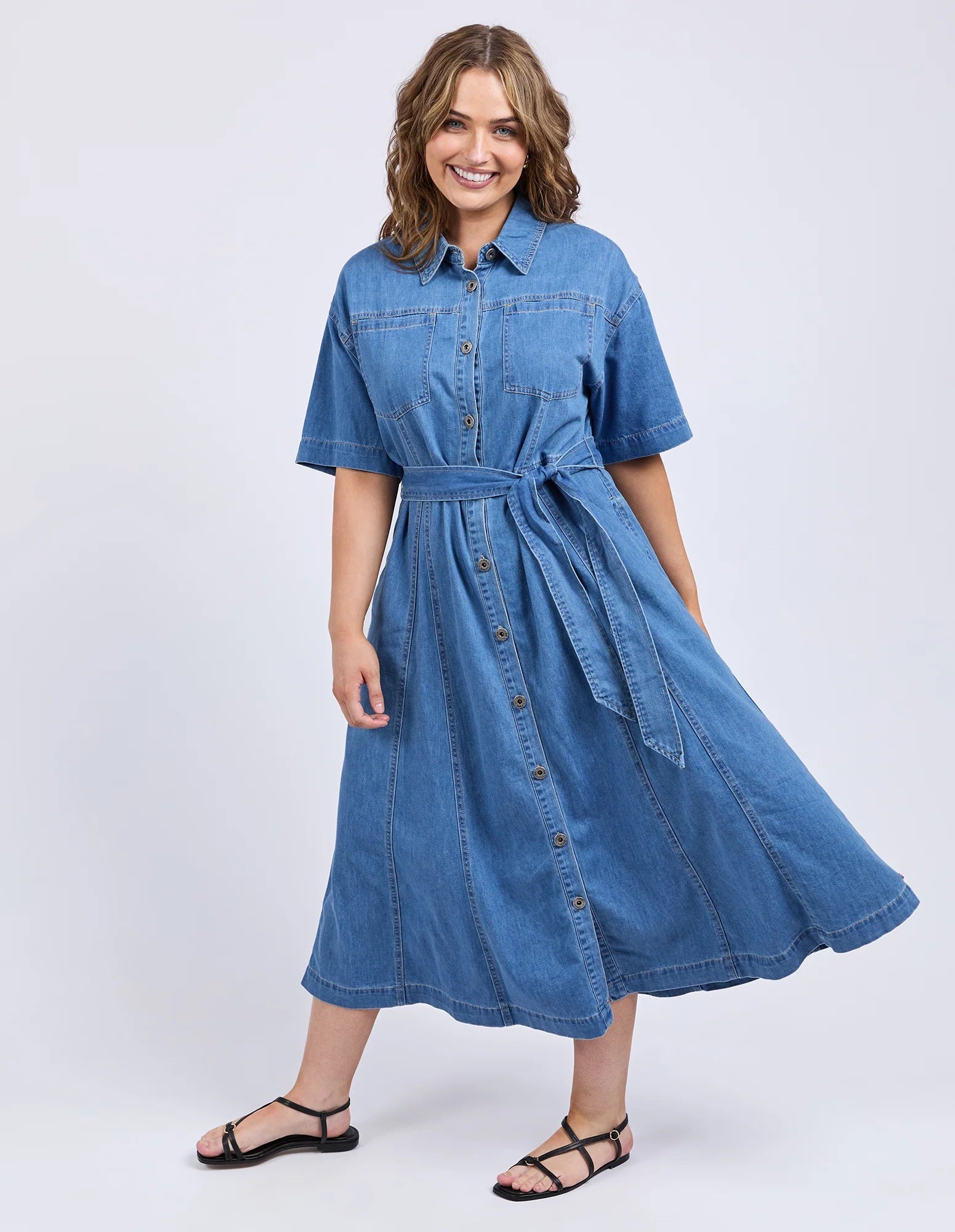 Elm River Denim Dress [COLOUR:Mid Blue SIZE:8]