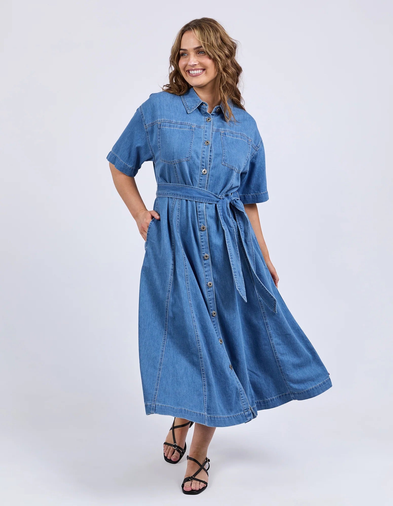 Elm River Denim Dress [COLOUR:Mid Blue SIZE:8]