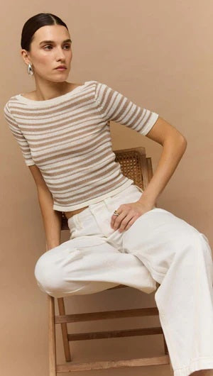 Staple the Lable Echo Stripe Knit Tee [COLOUR:beige stripe SIZE:S]