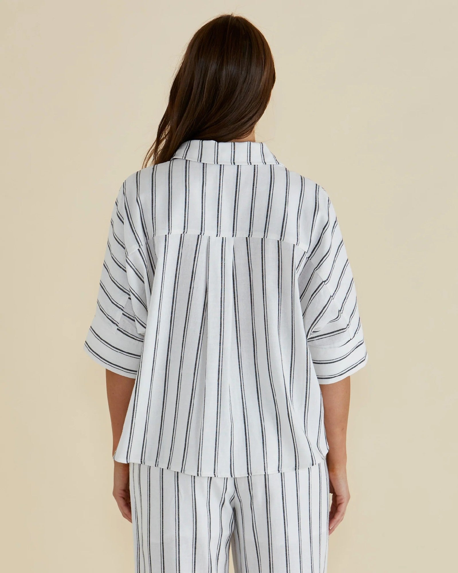 Betty Basics Lynwood Linen Shirt [COLOUR:Black/white stripe SIZE:8]