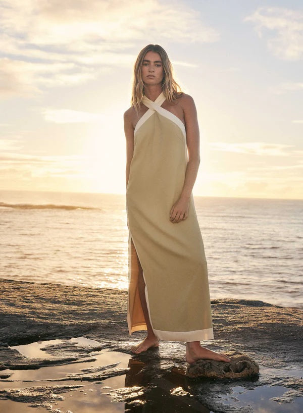 Esmaee Voyage Maxi  Dress [COLOUR:celery/cream SIZE:M]