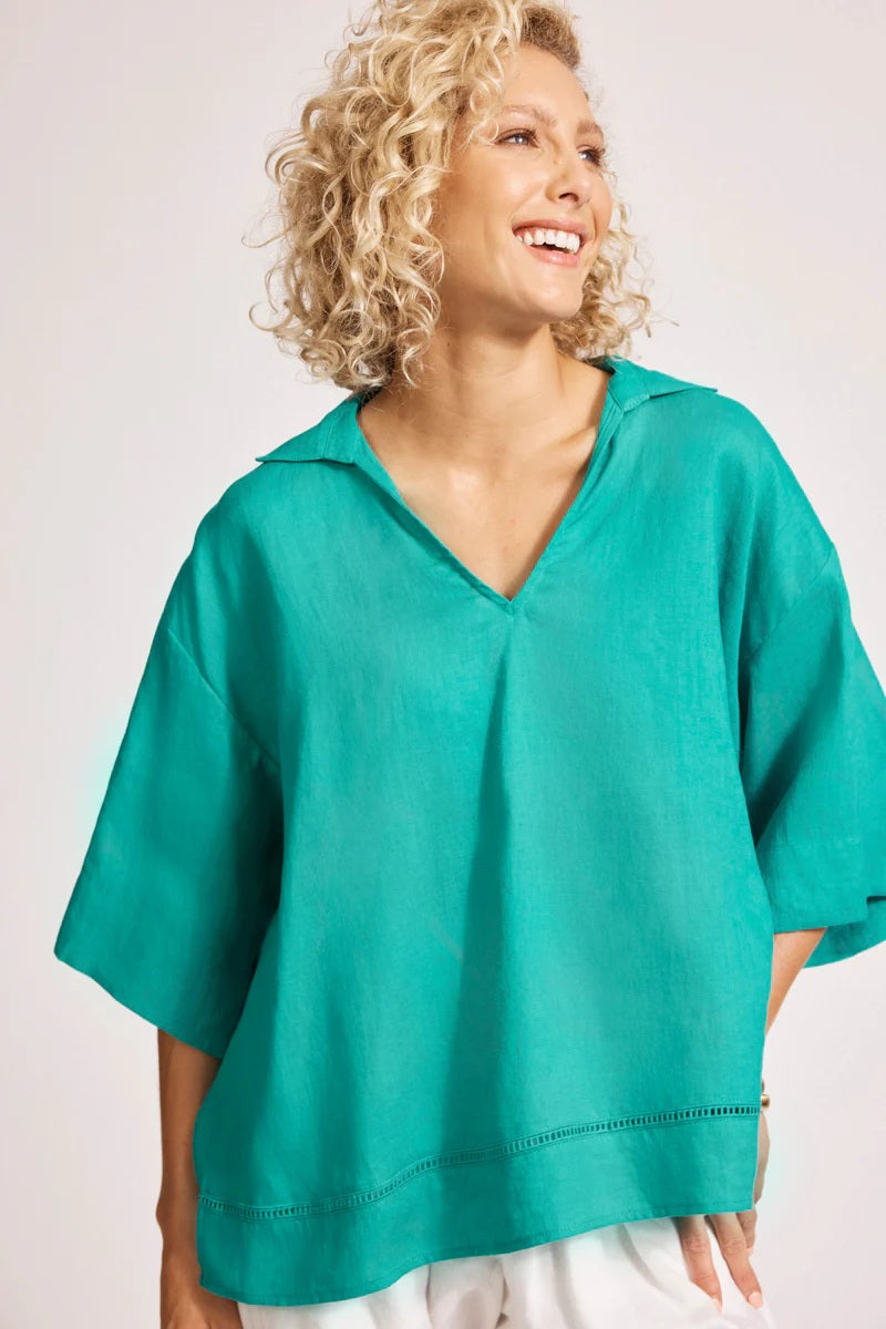 Eb & Ive Miramar Collared Top [COLOUR:Lagoon SIZE:S]