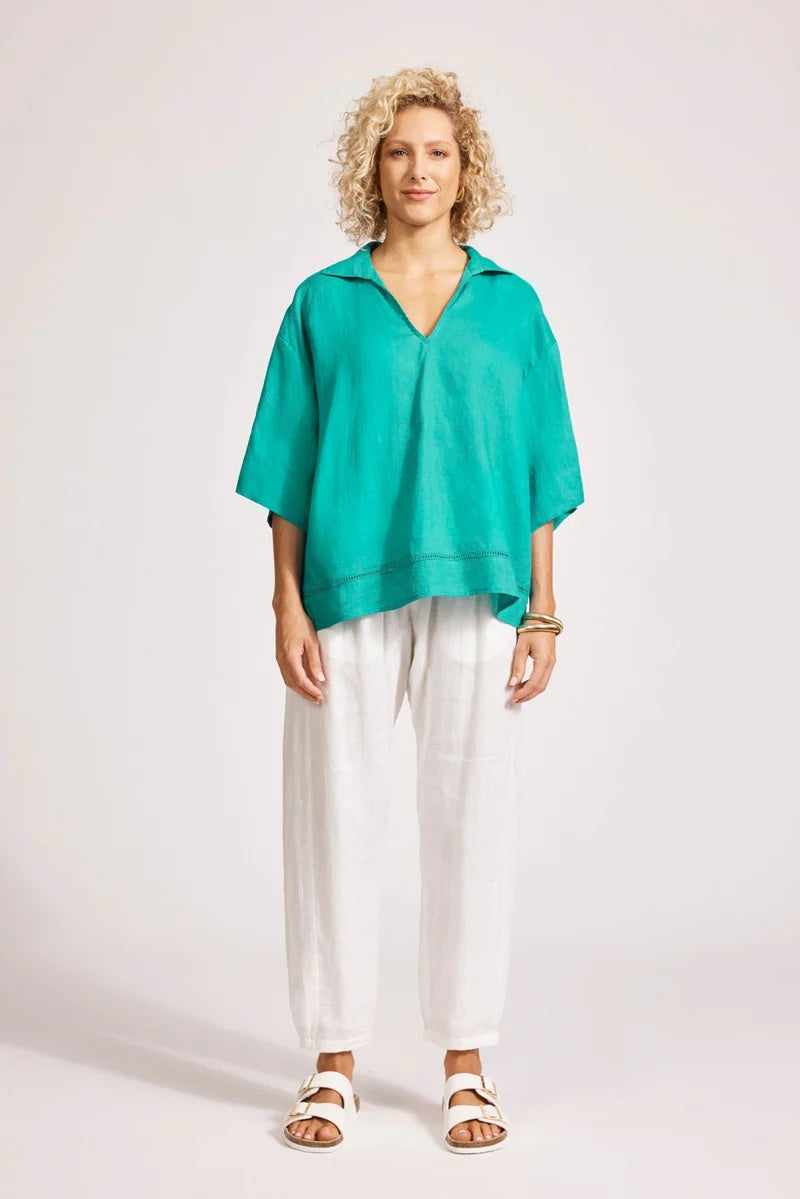 Eb & Ive Miramar Collared Top [COLOUR:Lagoon SIZE:S]