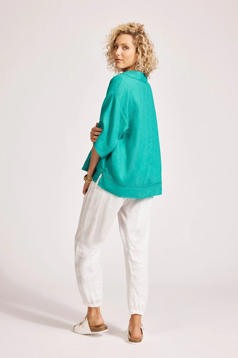 Eb & Ive Miramar Collared Top [COLOUR:Lagoon SIZE:S]