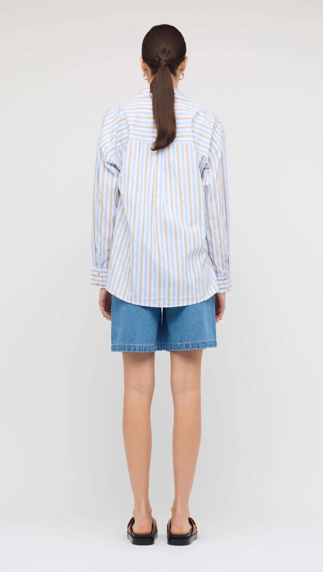 Staple The Label Marcella Oversize Shirt [COLOUR:Blue/Brown Stripe  SIZE:S]