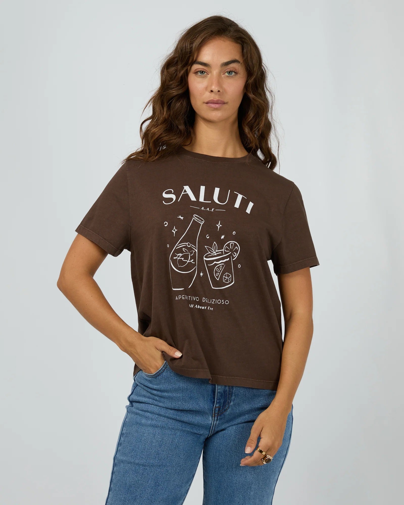 All About Eve Saluti Regular Tee [COLOUR:Brown SIZE:8]