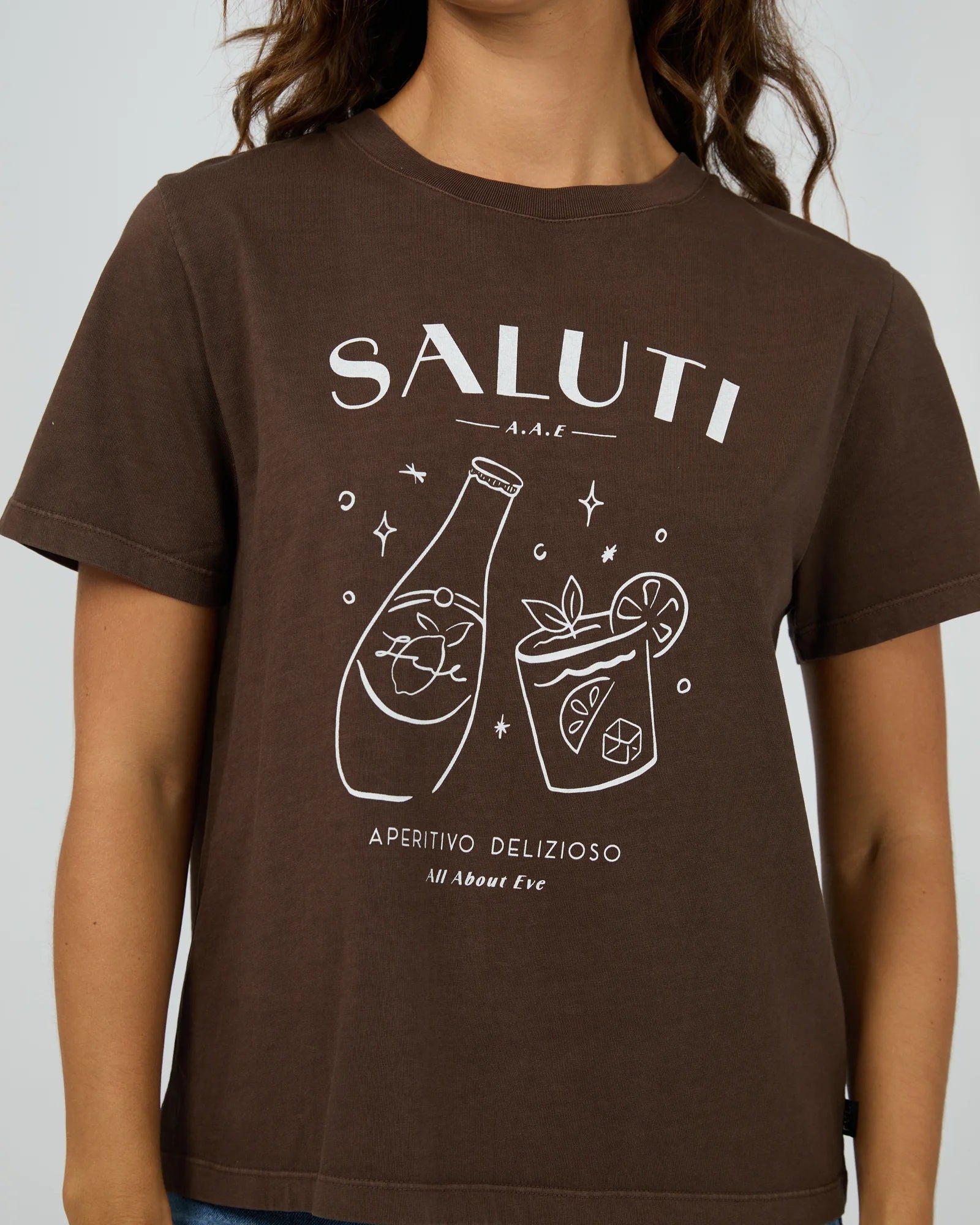 All About Eve Saluti Regular Tee [COLOUR:Brown SIZE:8]