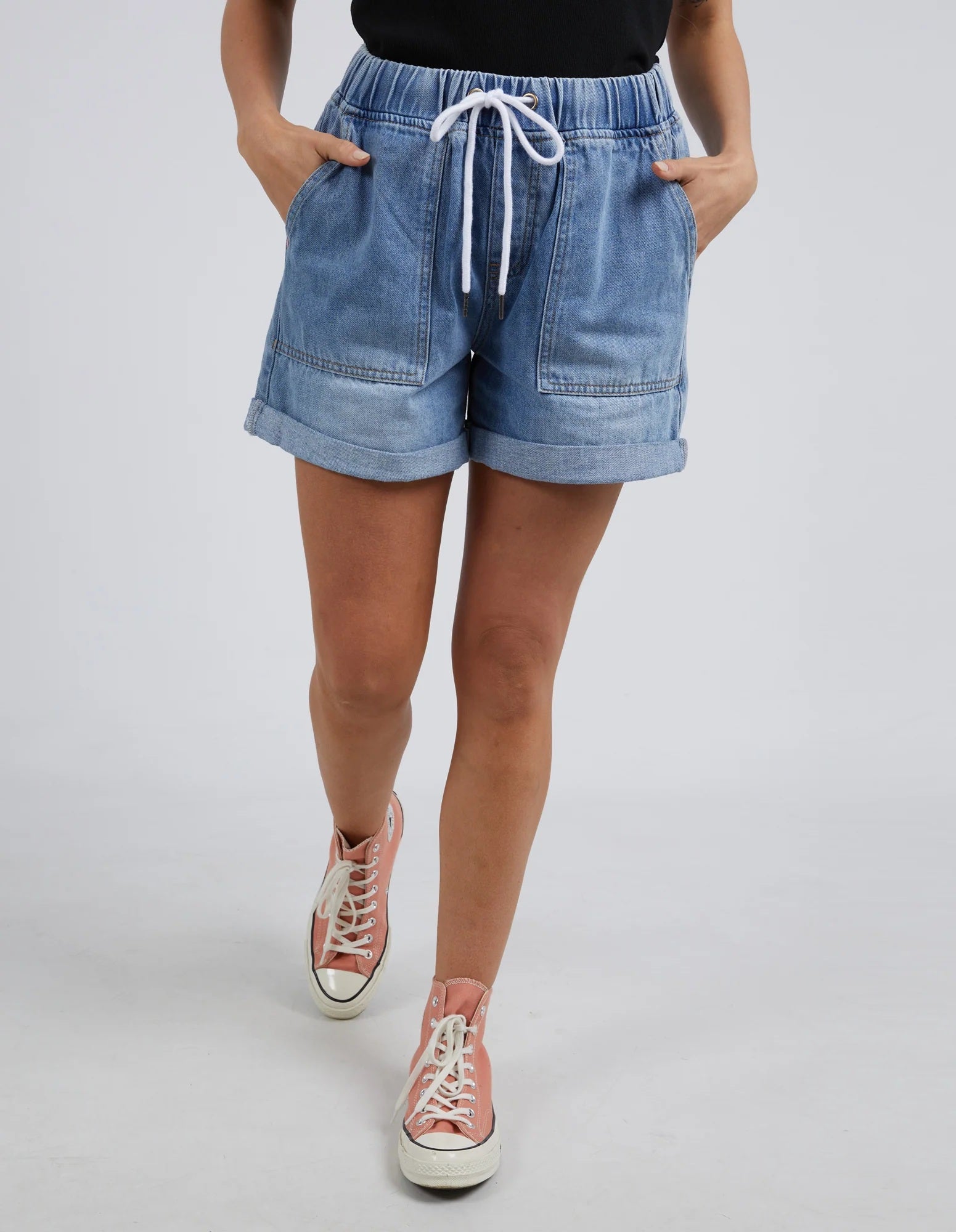 Elm Emma Relaxed Denim Short [COLOUR:mid wash blue SIZE:8]
