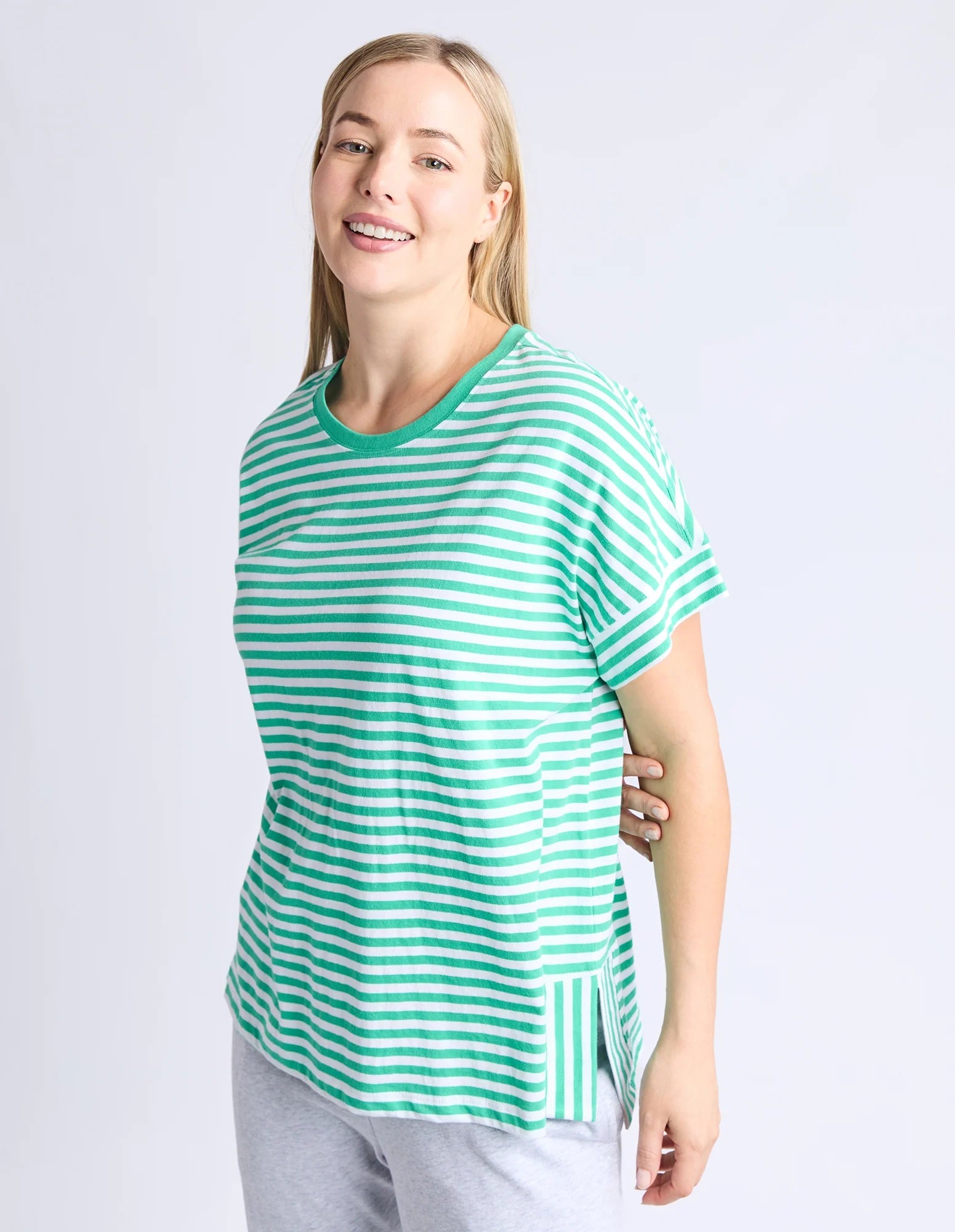 Elm Yara Stripe S/S Tee [COLOUR:Green Stripe SIZE:10]