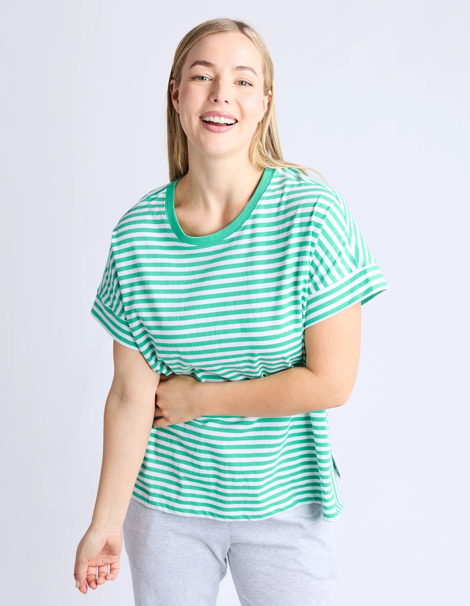 Elm Yara Stripe S/S Tee [COLOUR:Green Stripe SIZE:10]