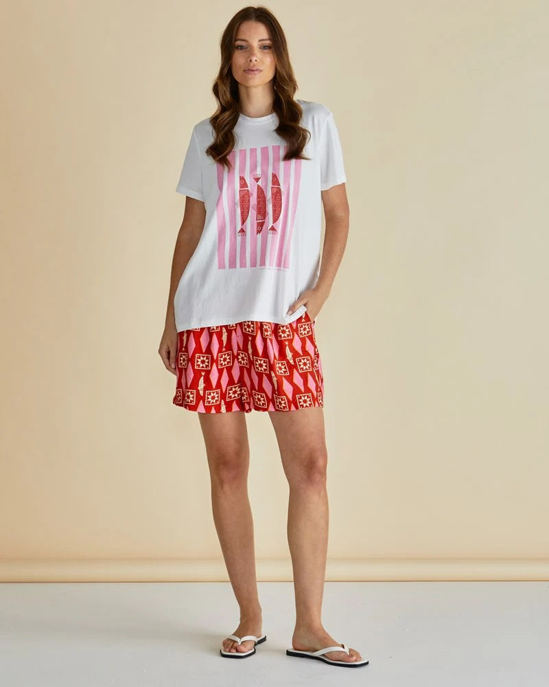 Betty Basics Sardinia Print Ellia Crew Tee [COLOUR:White SIZE:8]
