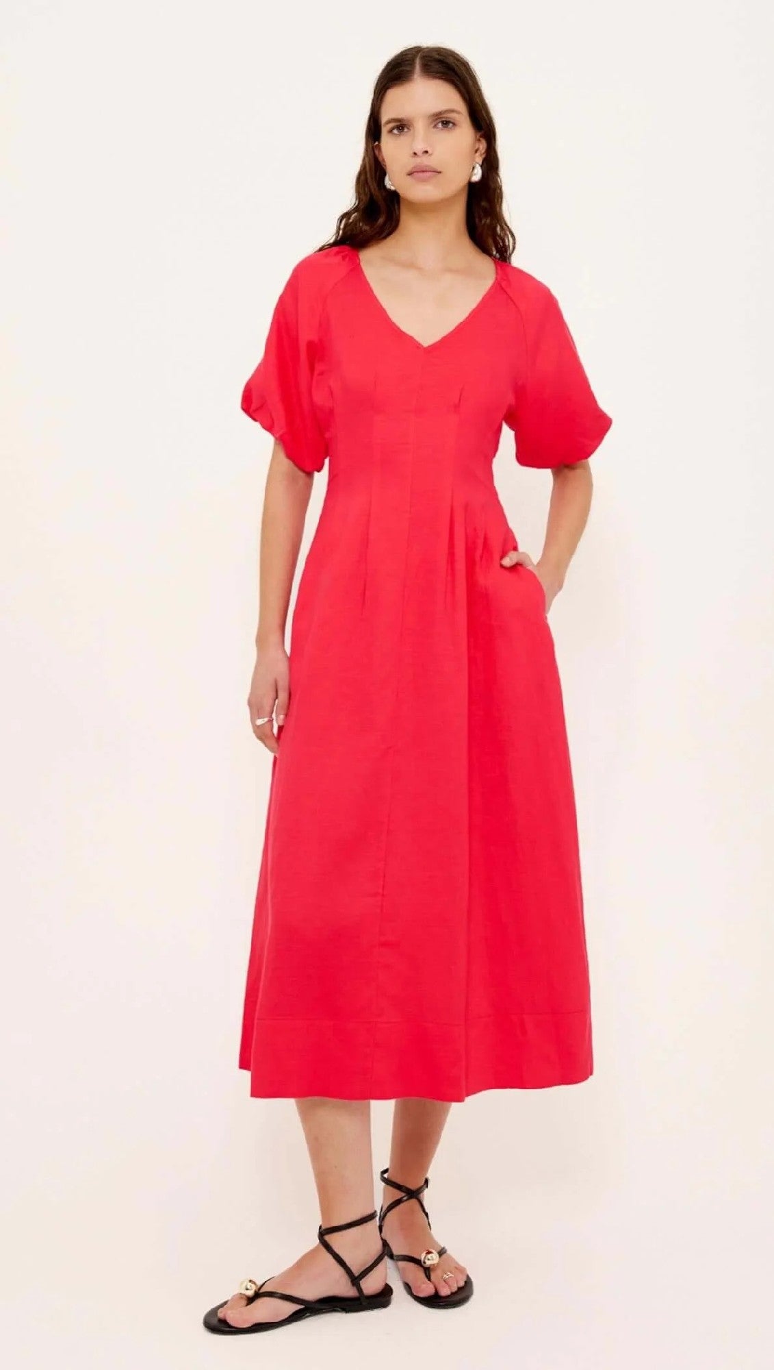 Staple The Label Valentina V-Neck Midi Dress [COLOUR:Red SIZE:S]