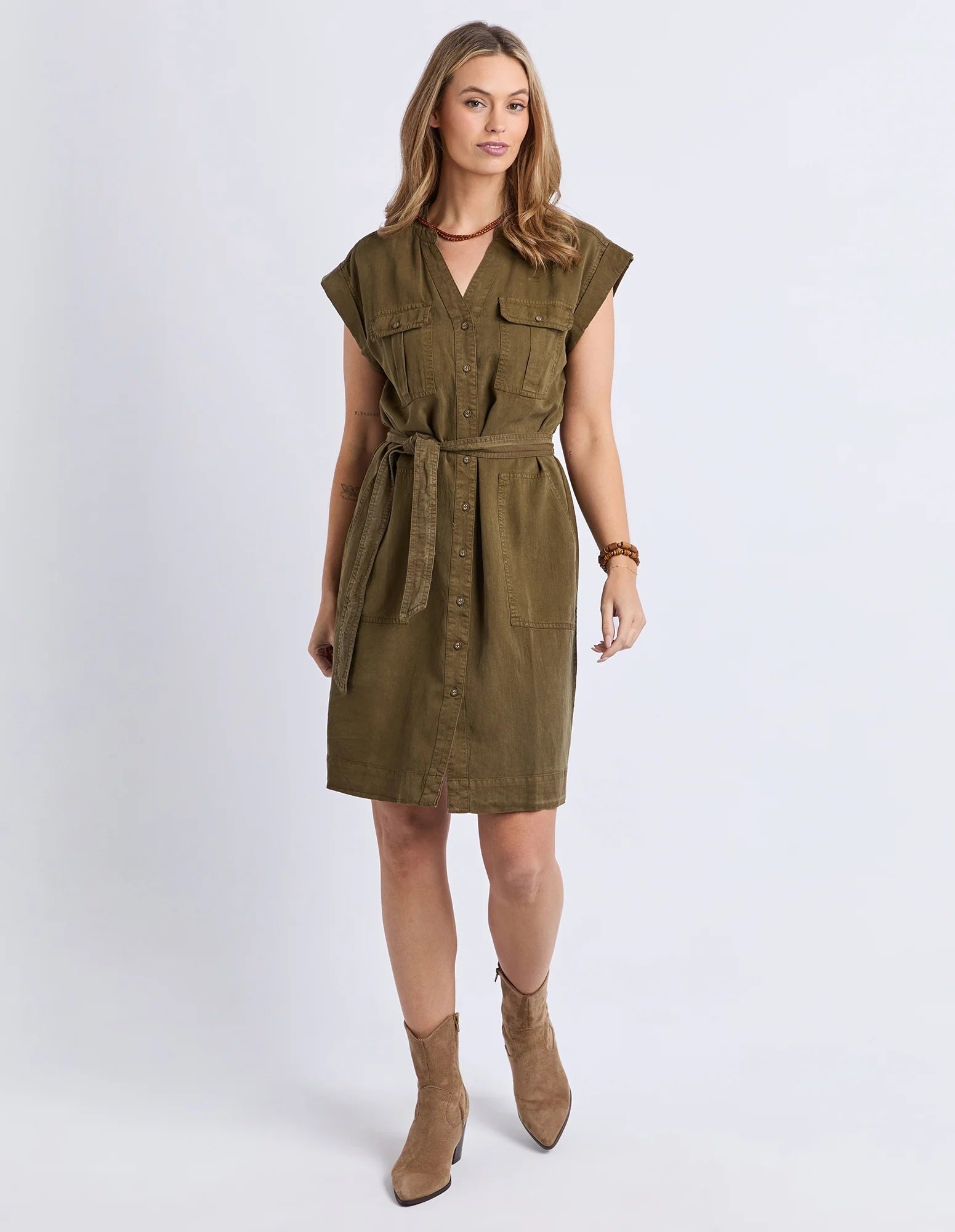 Foxwood Dakota Dress [COLOUR:Dark olive SIZE:10]