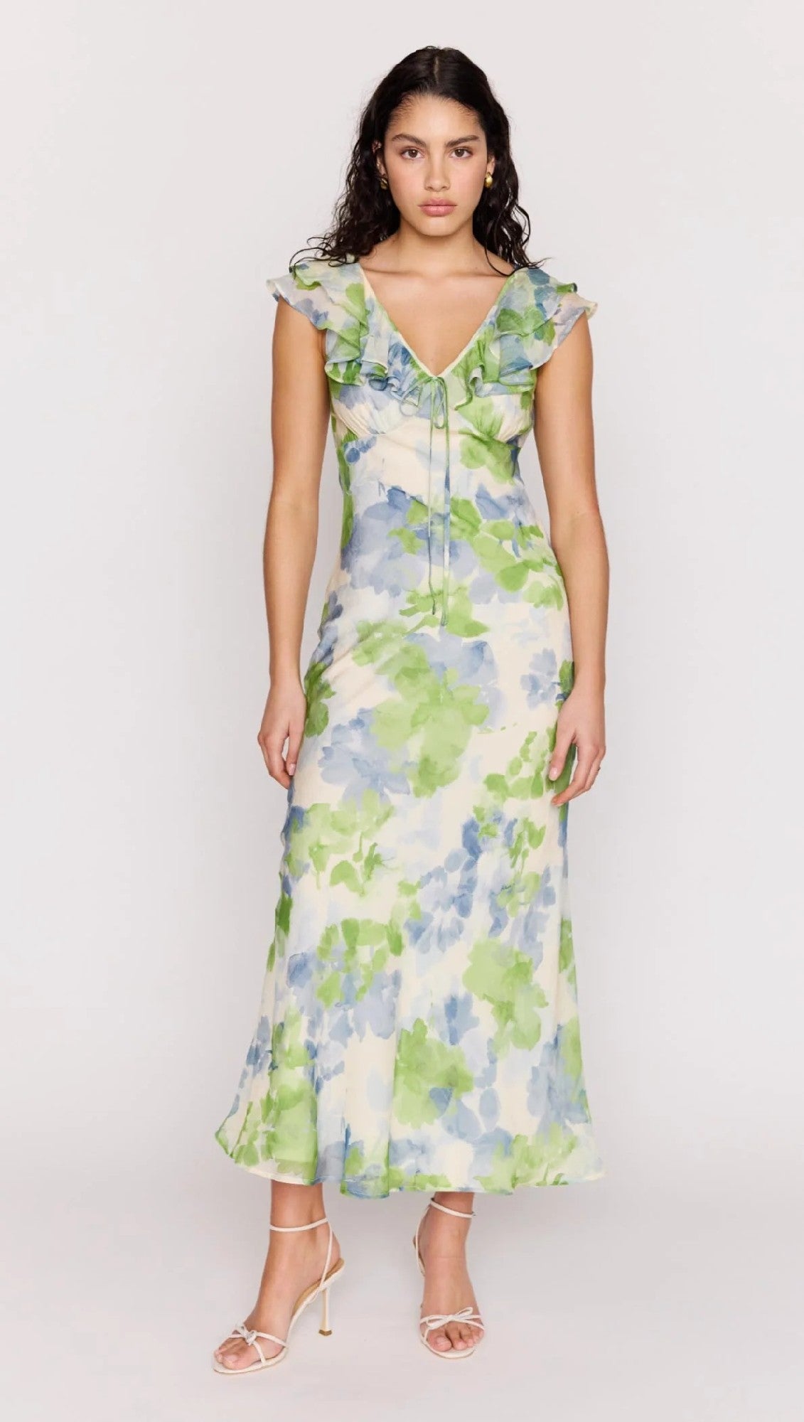 Minkpink Carrie Ruffled Midi Dress [COLOUR:Watercolor Floral SIZE:XS]