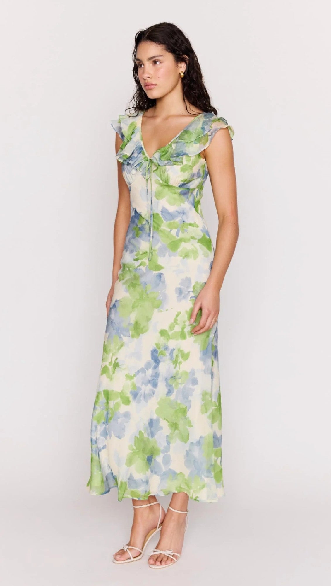 Minkpink Carrie Ruffled Midi Dress [COLOUR:Watercolor Floral SIZE:XS]