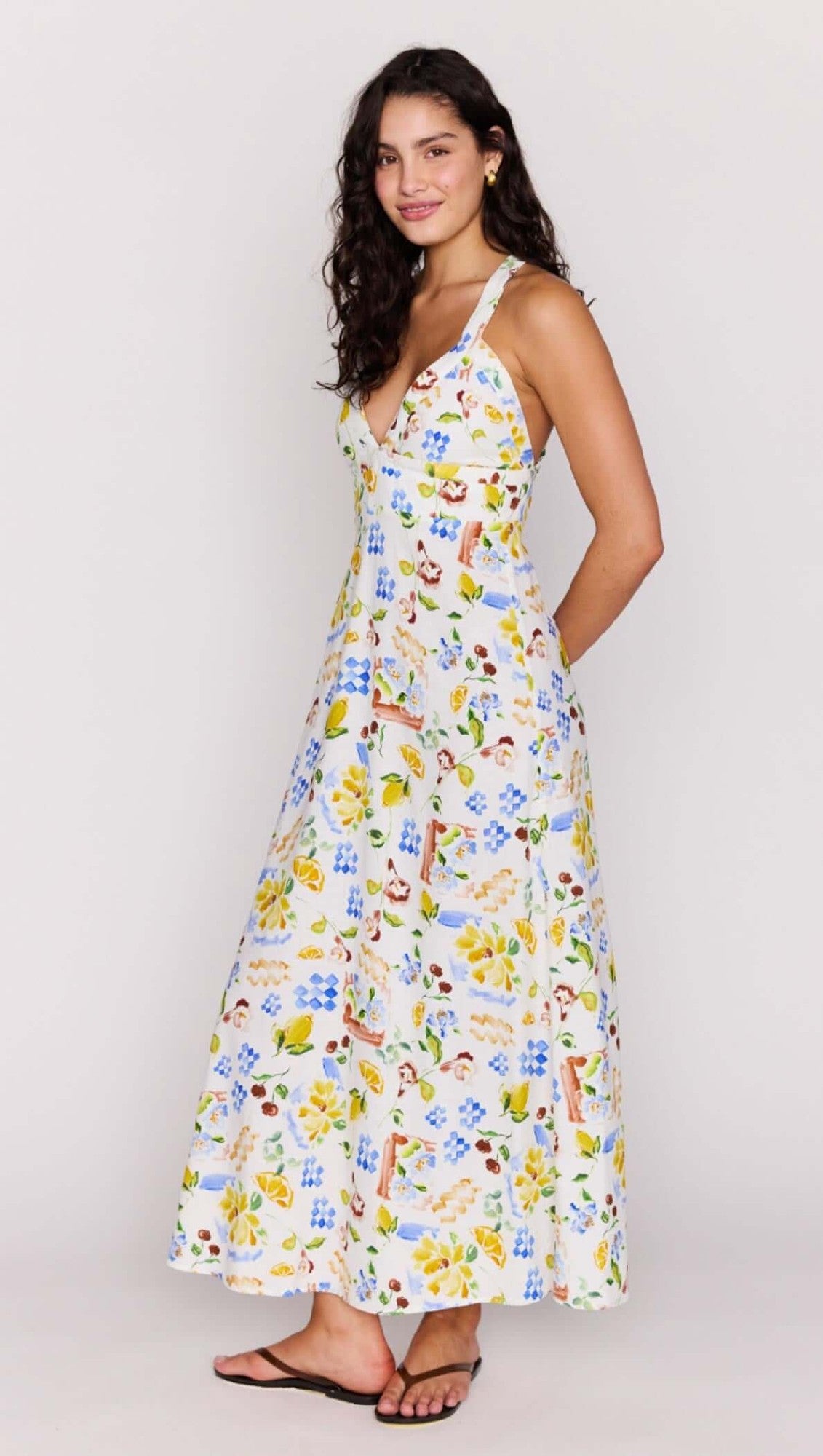 MinkPink Riviera Cross Back Midi dress [COLOUR:Picnic print SIZE:XS]