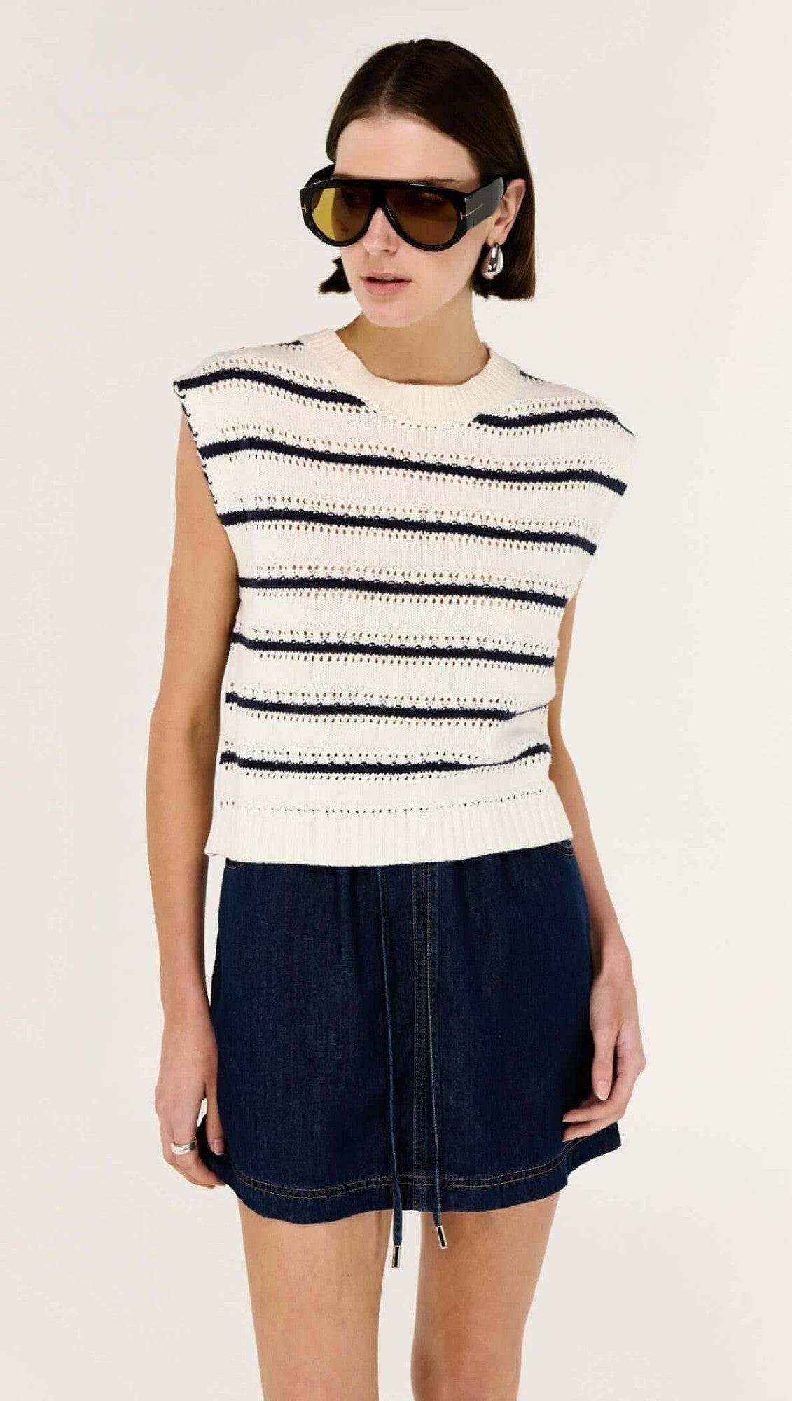 Staple The Lable Darcy Knit Tank [COLOUR:Navy/white stripe SIZE:XS]