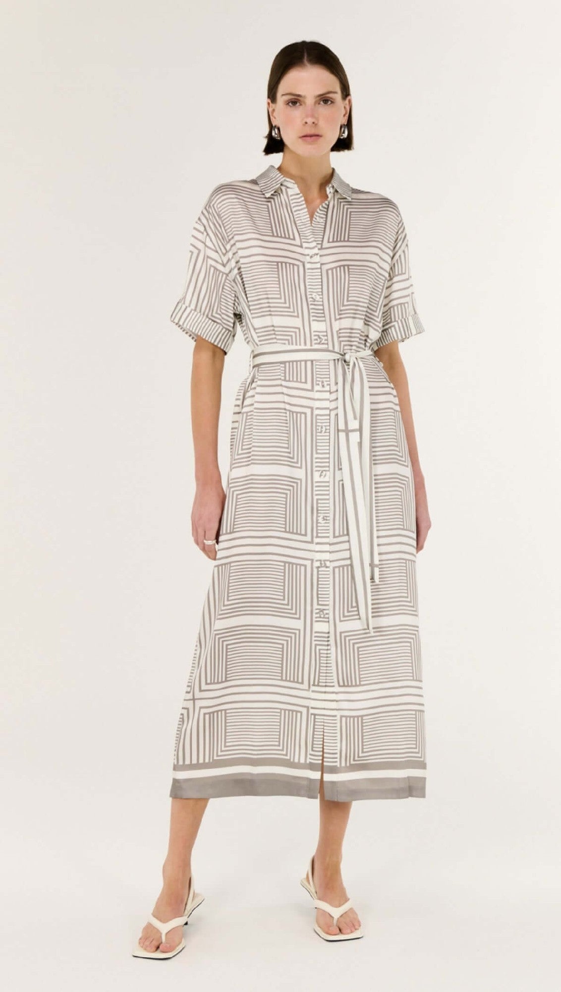 Staple The Lable Siphon Midi Shirt Dress [COLOUR:Geometric SIZE:S]