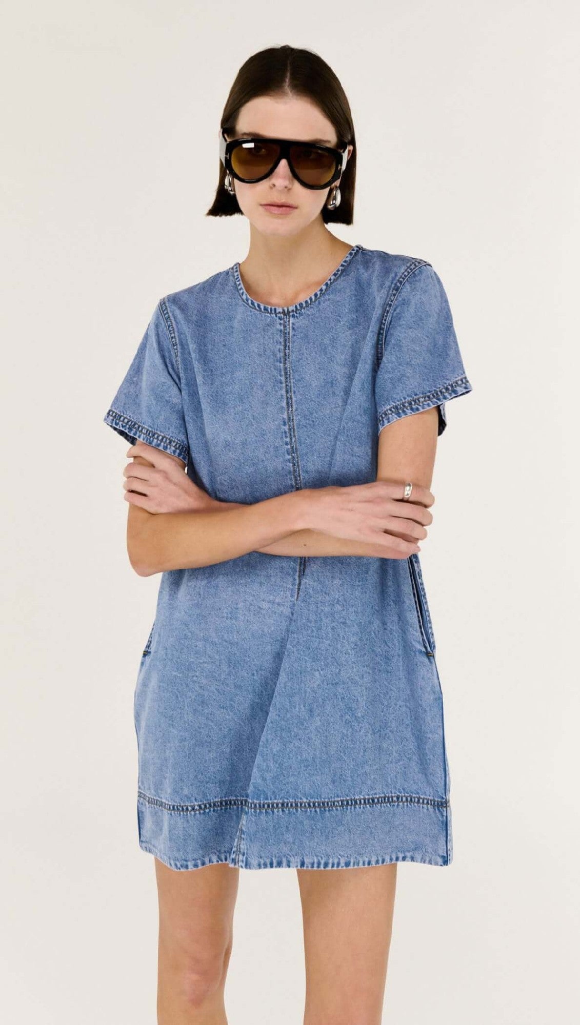 Staple the Lable Rae Chambray Mini Dress [COLOUR:light denim SIZE:S]