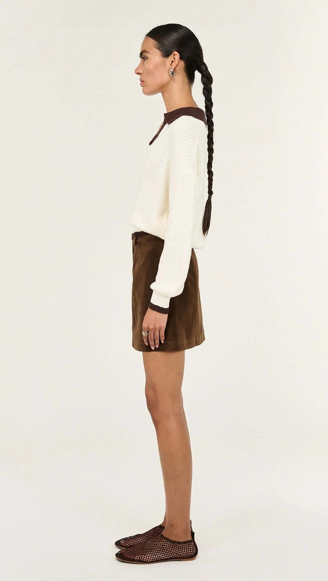 Staple the Lable Daria Polo Jumper [COLOUR:off white /chocolate SIZE:XS]