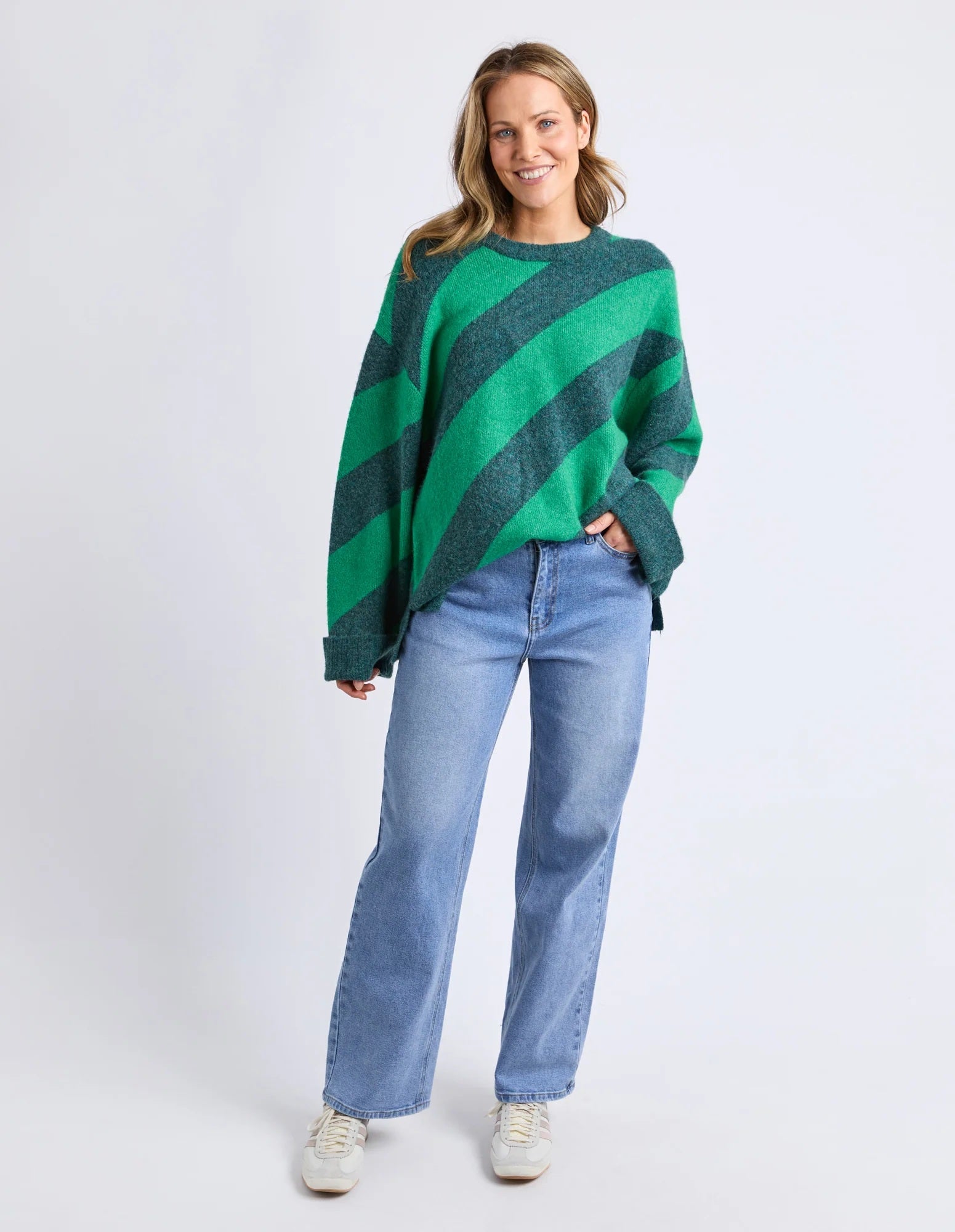Elm Sage Diagonal Stripe Knit [COLOUR:Turquoise SIZE:S]
