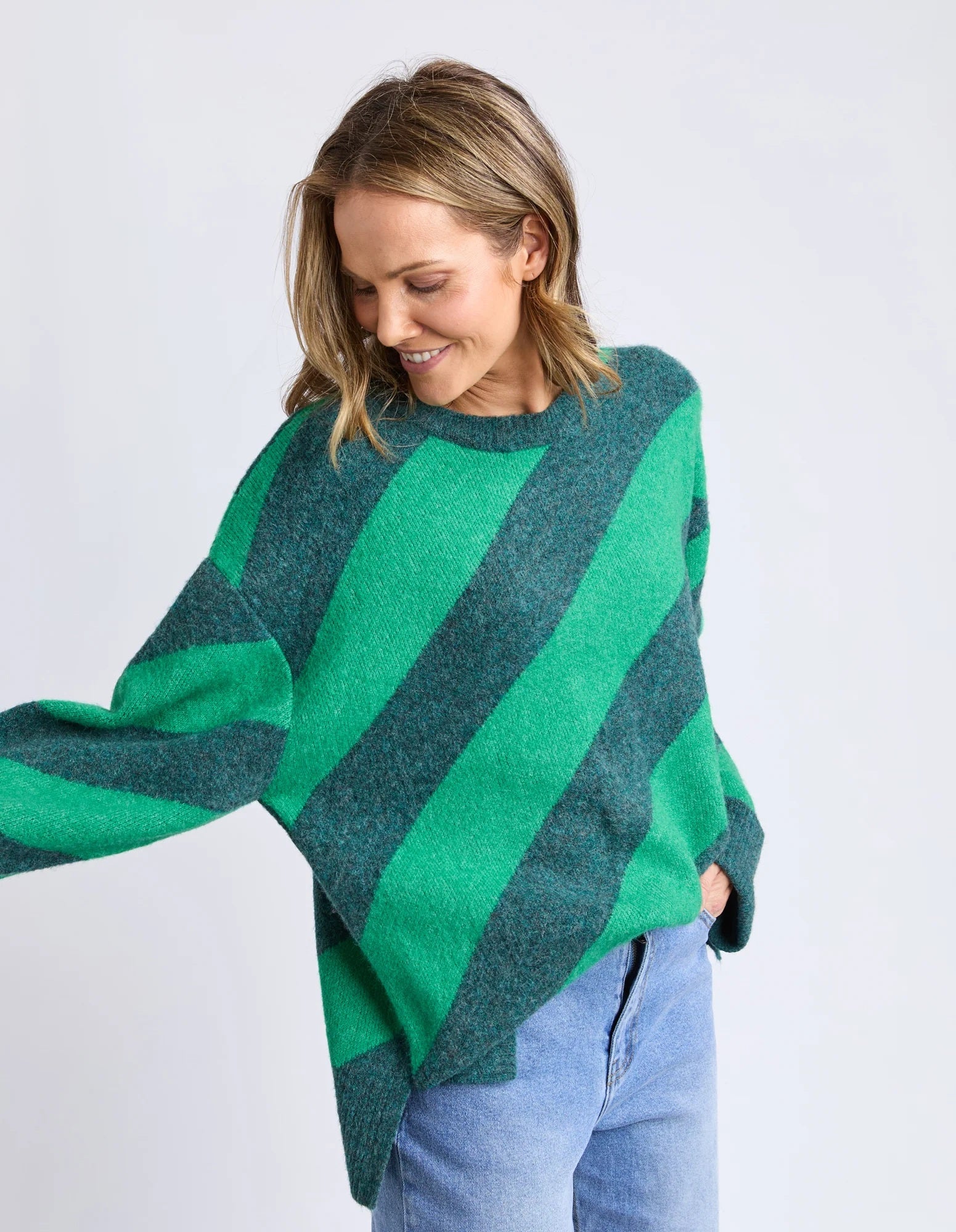 Elm Sage Diagonal Stripe Knit [COLOUR:Turquoise SIZE:S]