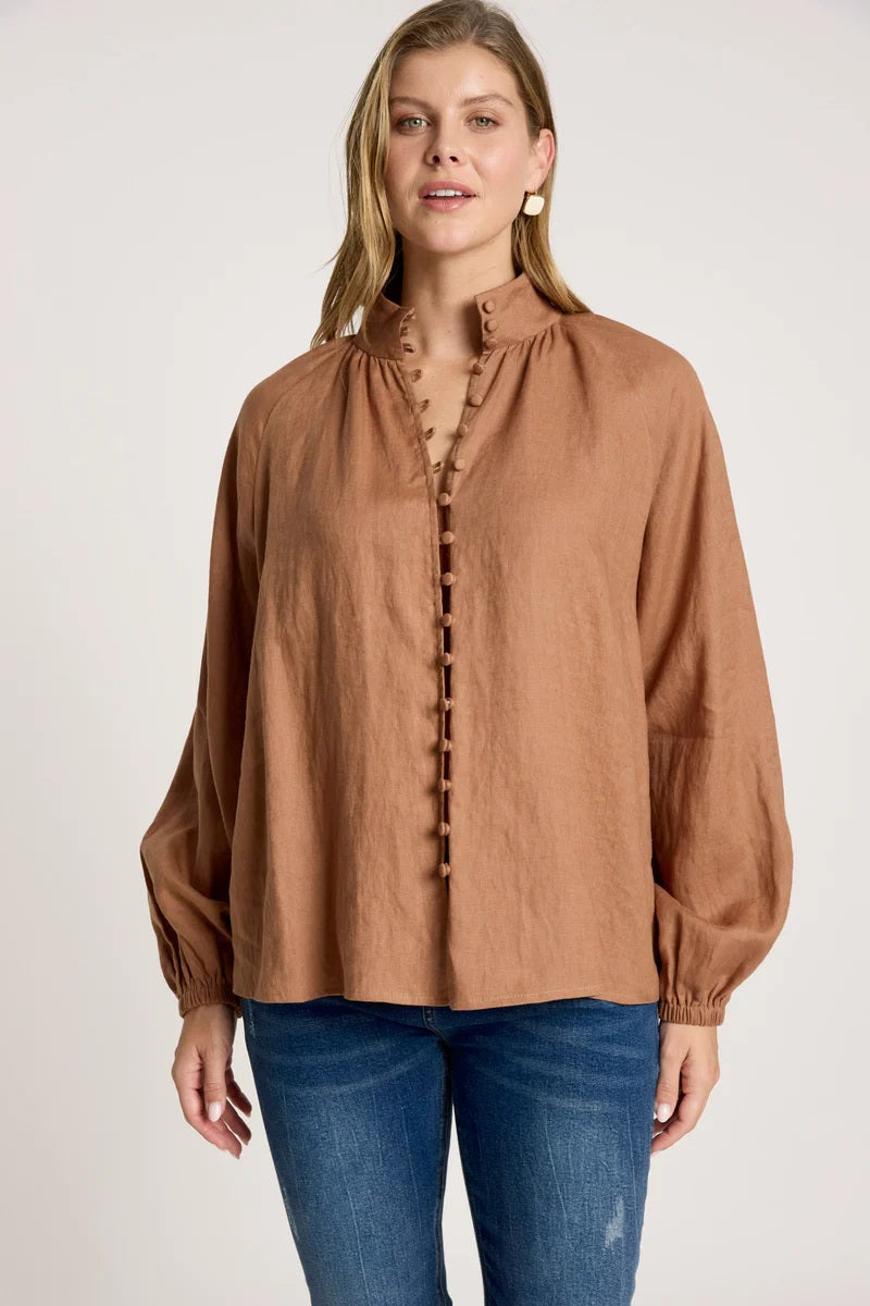 Eb & Ive Bajau Button Blouse [COLOUR:Clay SIZE:S]