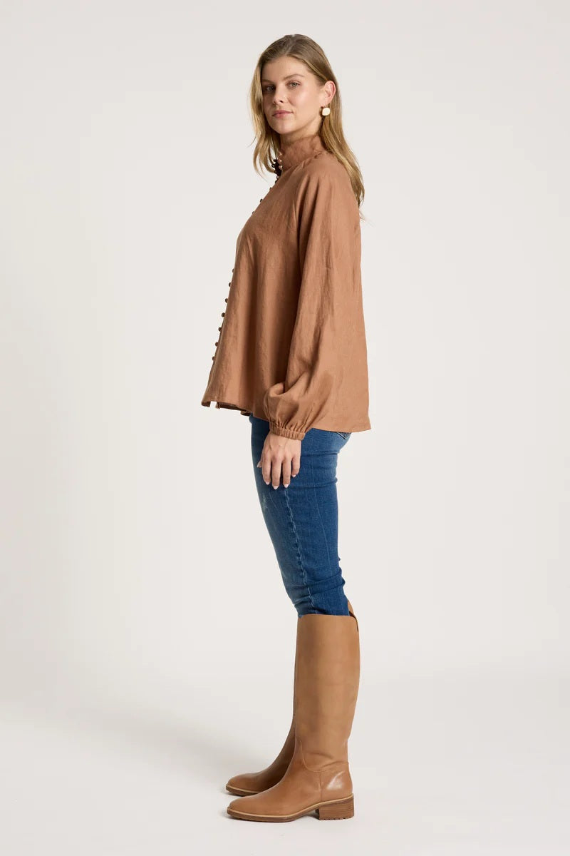 Eb & Ive Bajau Button Blouse [COLOUR:Clay SIZE:S]