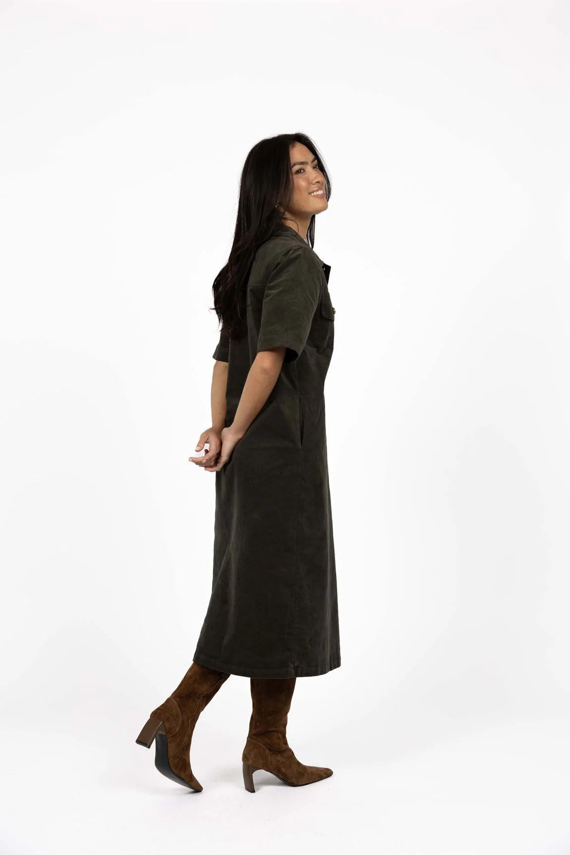 Humidity Amici Cord Dress [COLOUR:Khaki SIZE:8]