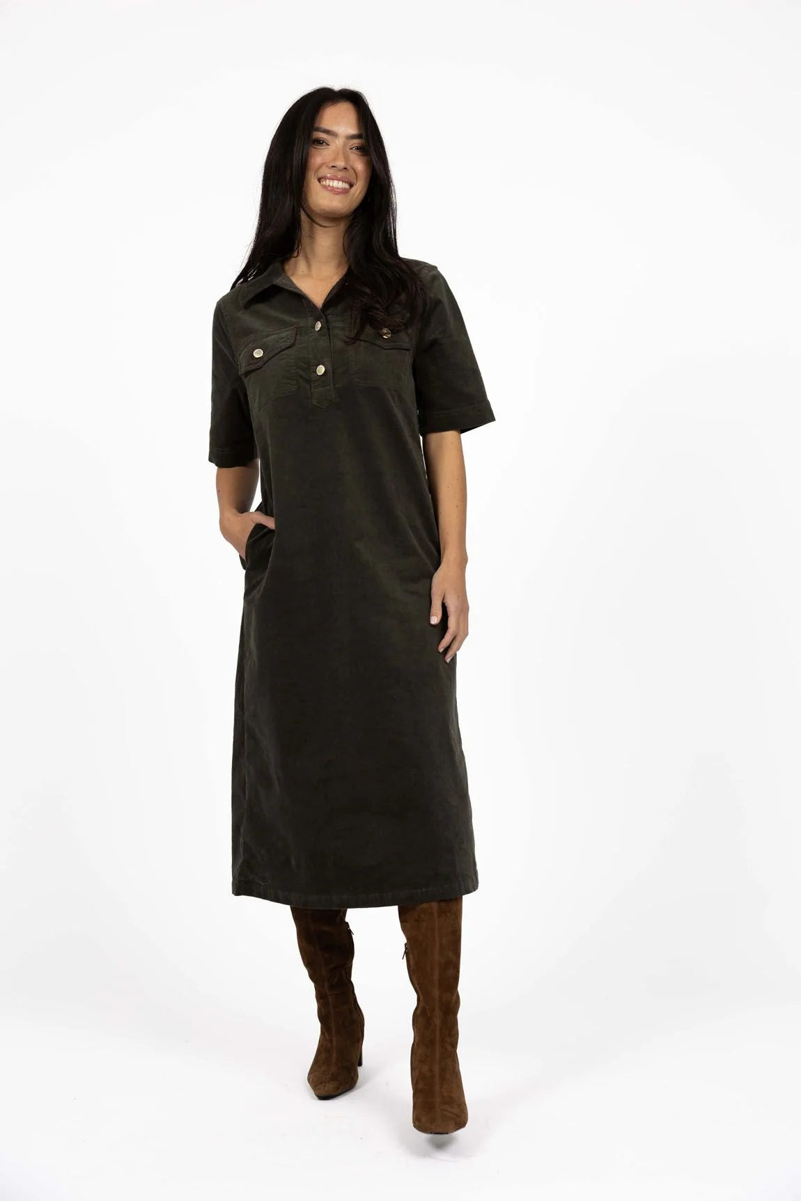 Humidity Amici Cord Dress [COLOUR:Khaki SIZE:8]