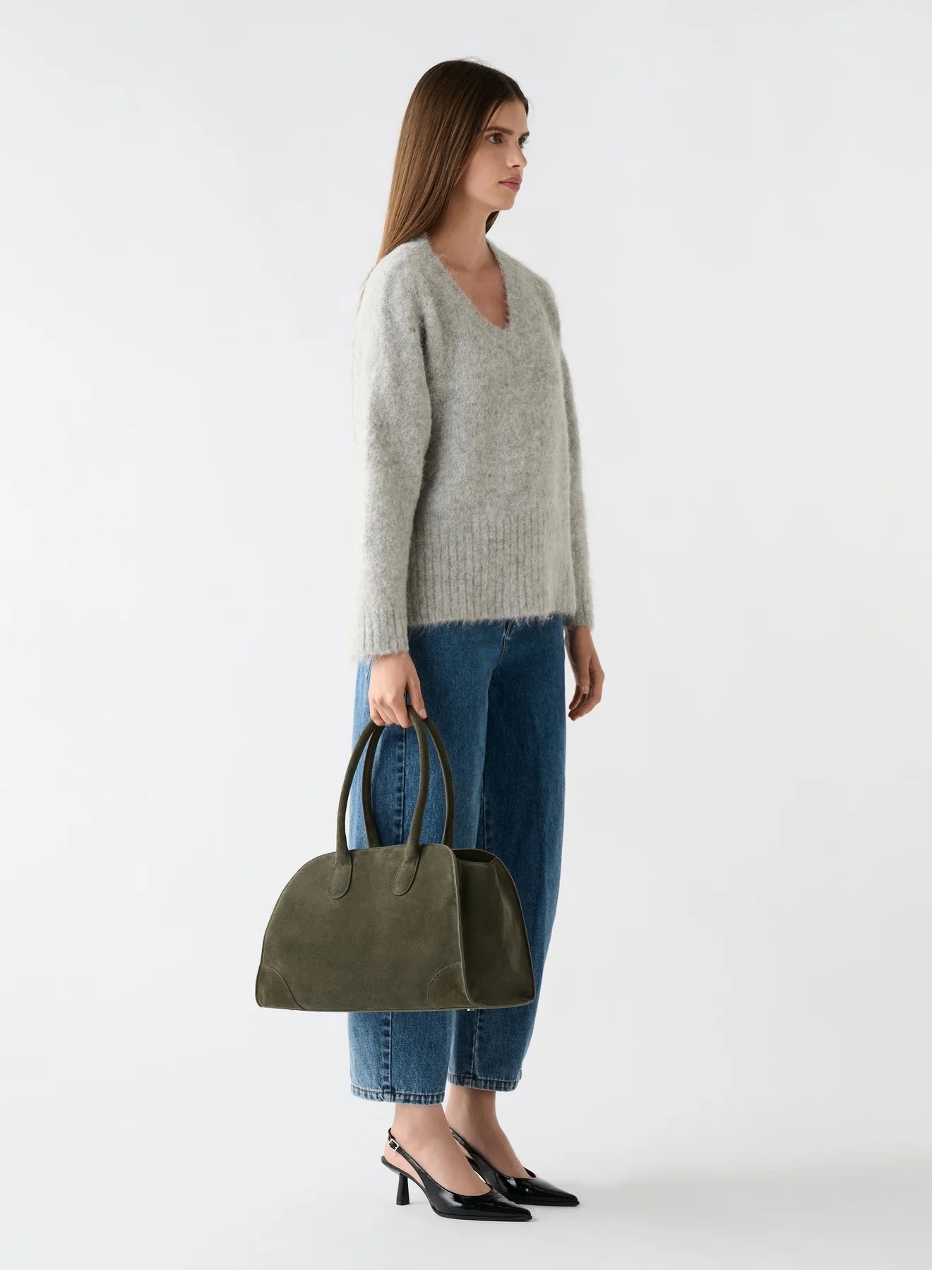 Esmaee whisper V Neck Sweater [COLOUR:SIlver SIZE:XS]