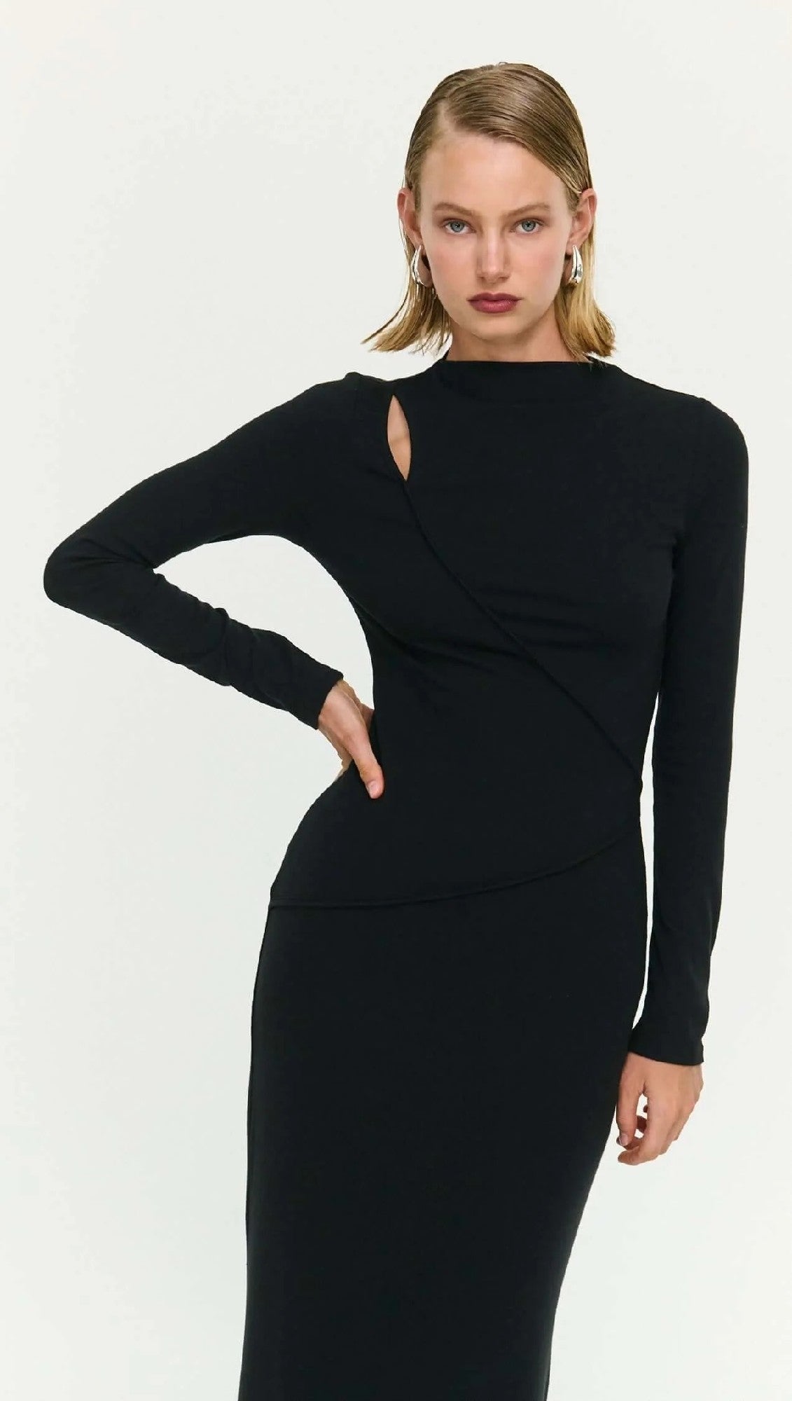 Staple The Lable Alexi Assym Detail Midi Dress [COLOUR:Black SIZE:S]