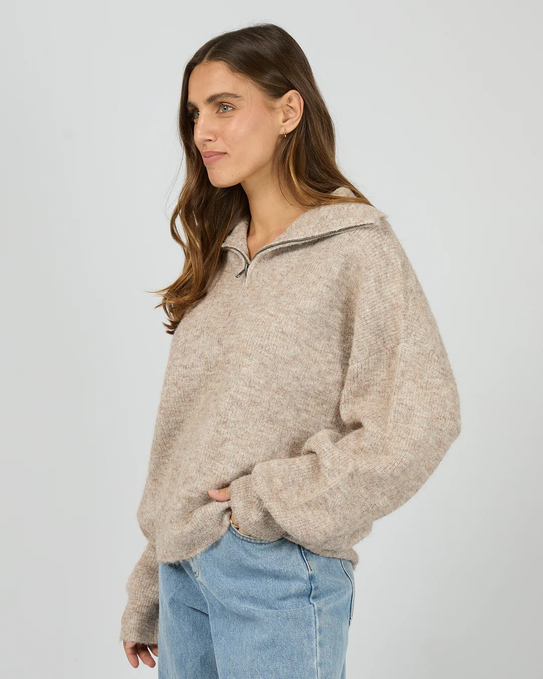 Silent Theory Bonni Knit Quarter Zip jumper [COLOUR:Brown SIZE:8]