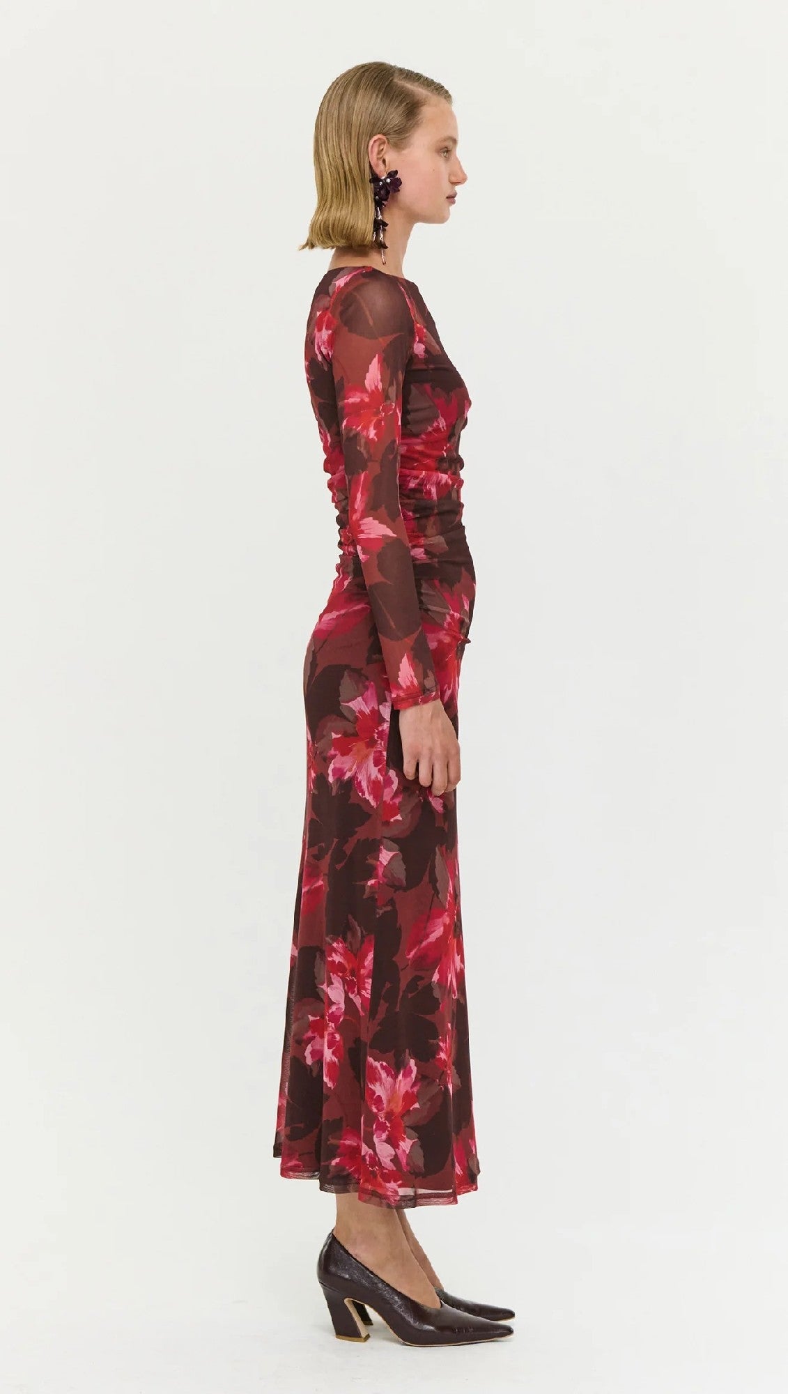 Staple The Lable Amyra Mesh Midi Dress [COLOUR:Bordeax Garden SIZE:S]