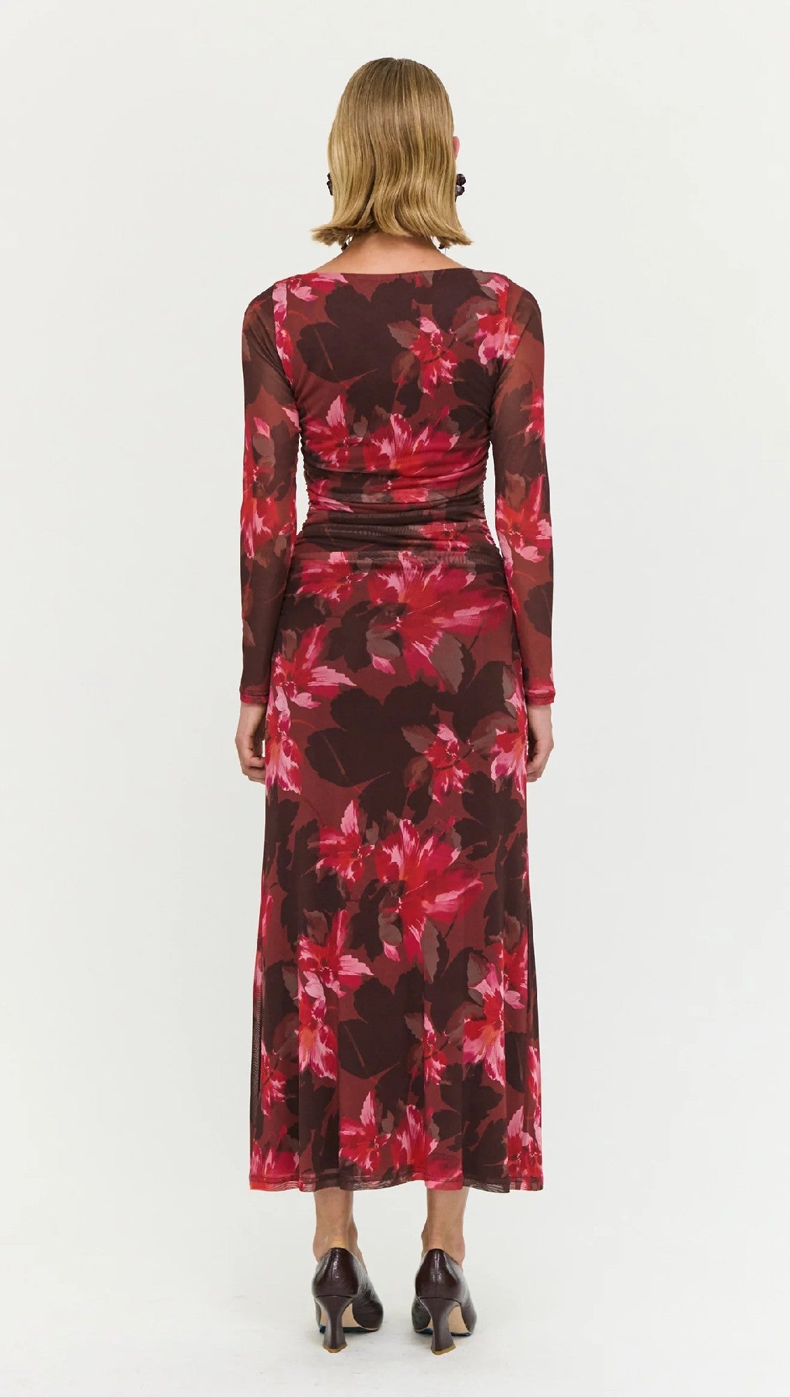 Staple The Lable Amyra Mesh Midi Dress [COLOUR:Bordeax Garden SIZE:S]