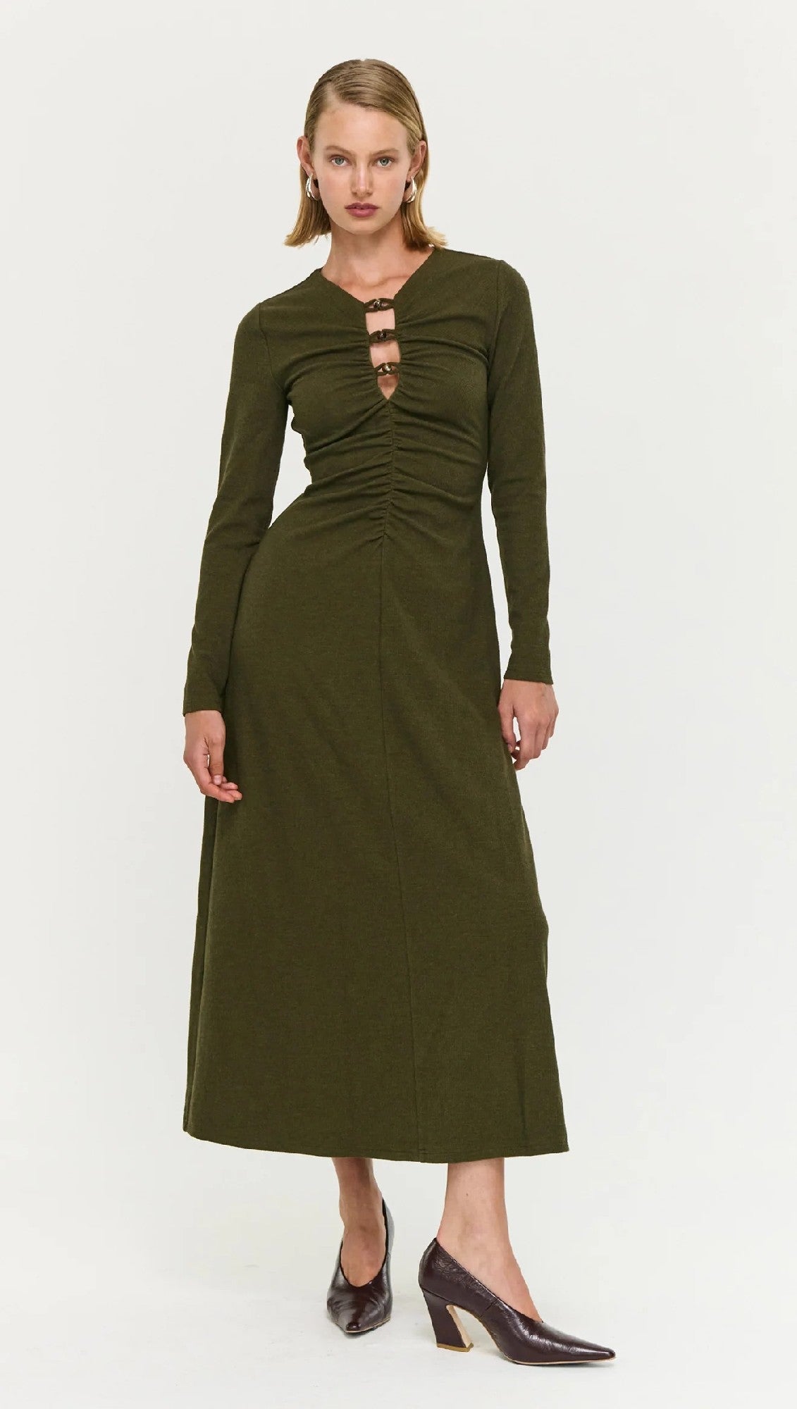 Staple the Lable Farrah Midi Dress [COLOUR:Olive SIZE:S]