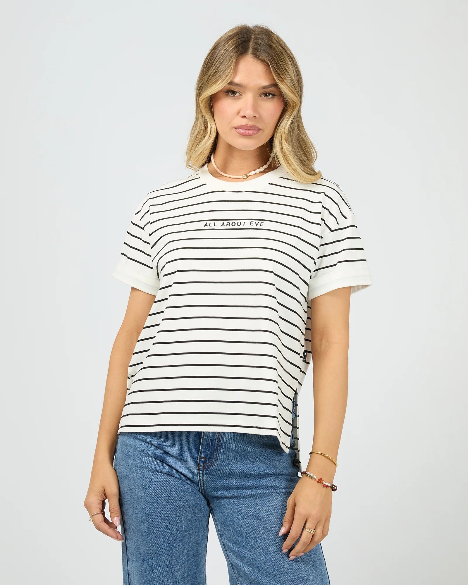 All About Eve Washed Striped Tee [COLOUR:Black stripe SIZE:10]