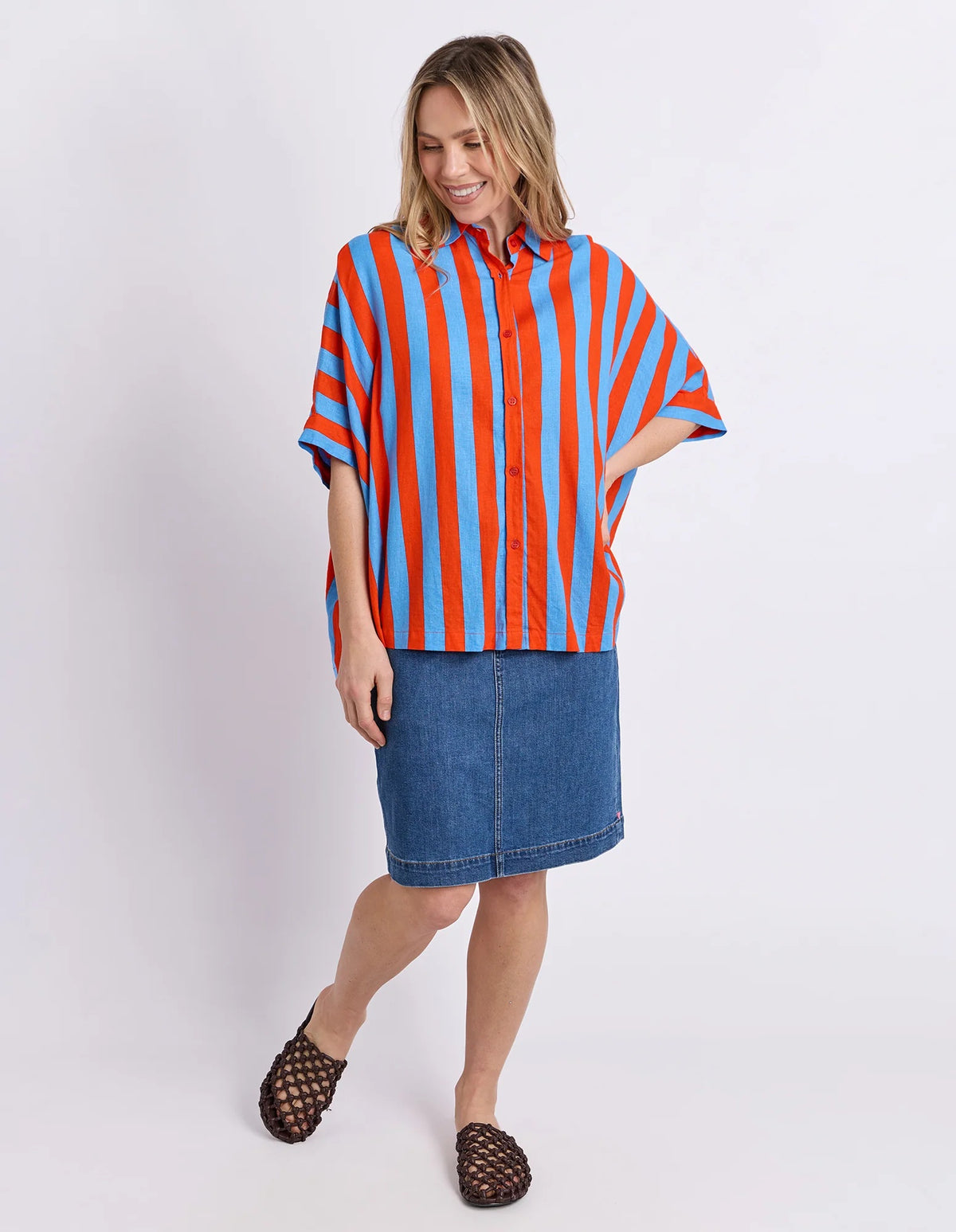 Elm Palermo Stripe Shirt [COLOUR:Tangerine SIZE:S]