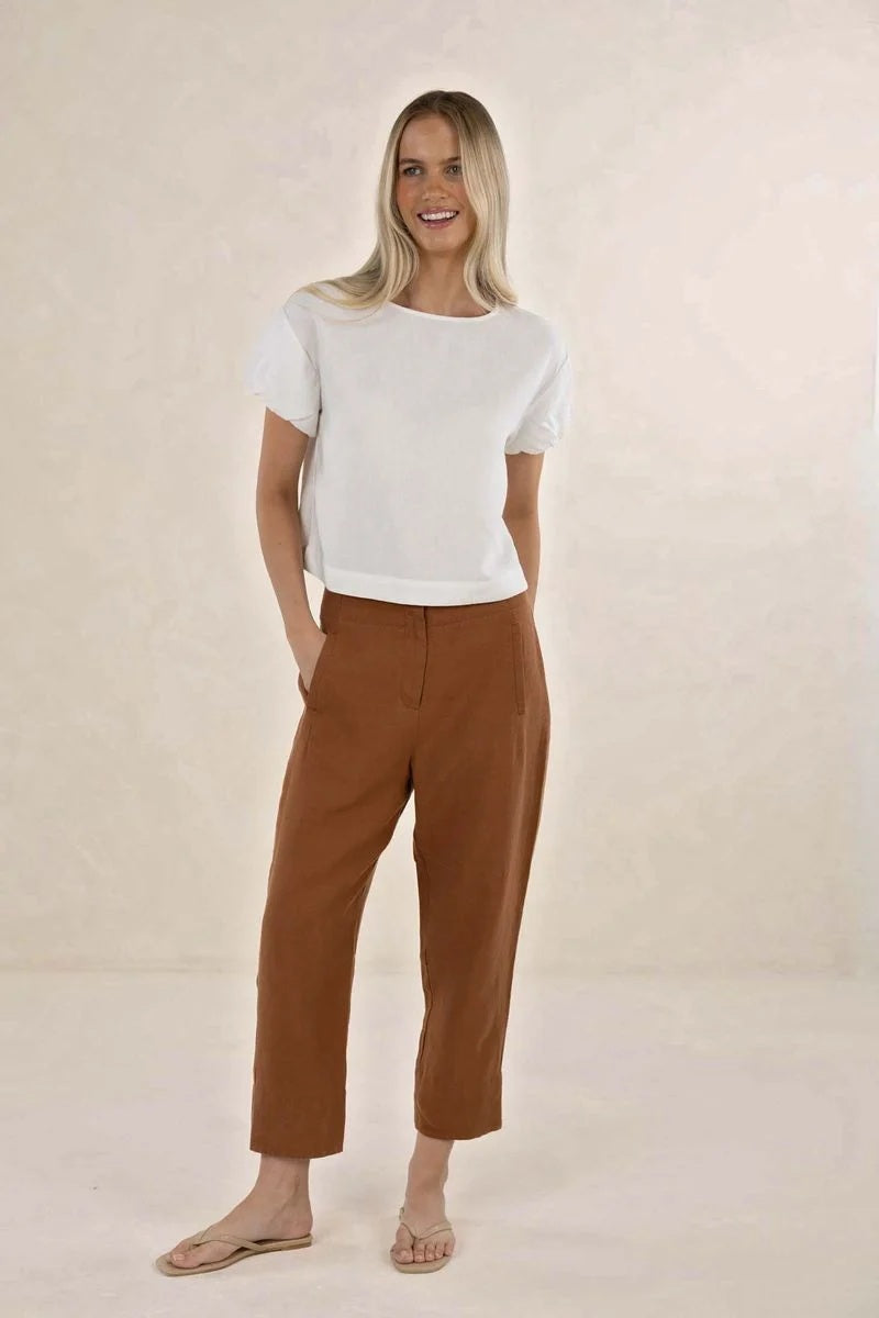 Humidity Huxe Linen Pant [COLOUR:Tabacco SIZE:10]