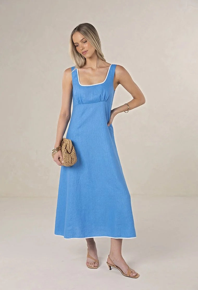 Humidity Tallulah Contrast Maxi Dress [COLOUR:Cornflower/white SIZE:10]