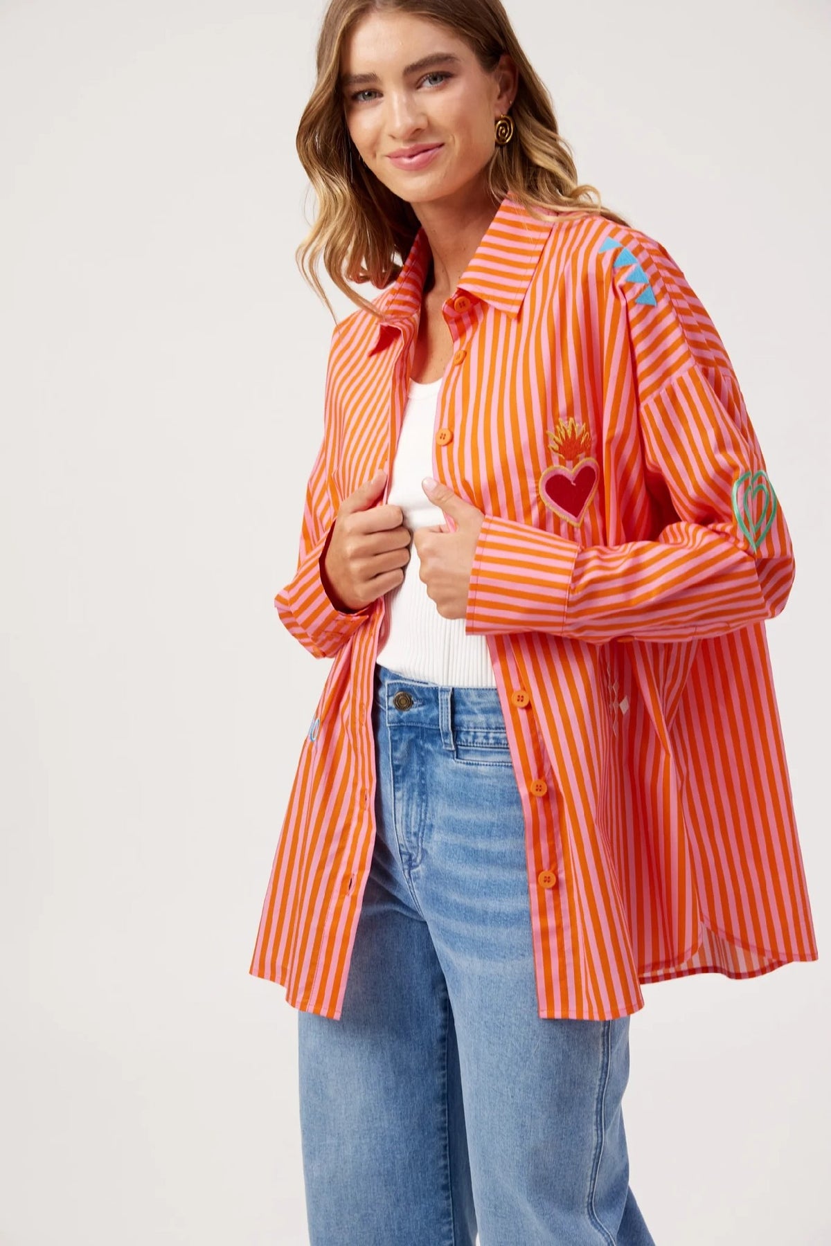 Haven Mykonos Embroidered Stripe Shirt [COLOUR:Pink SIZE:XS]