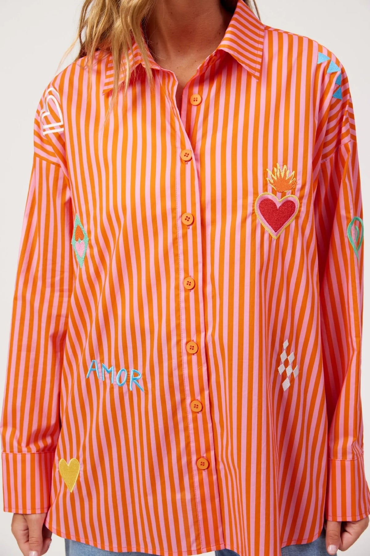 Haven Mykonos Embroidered Stripe Shirt [COLOUR:Pink SIZE:XS]