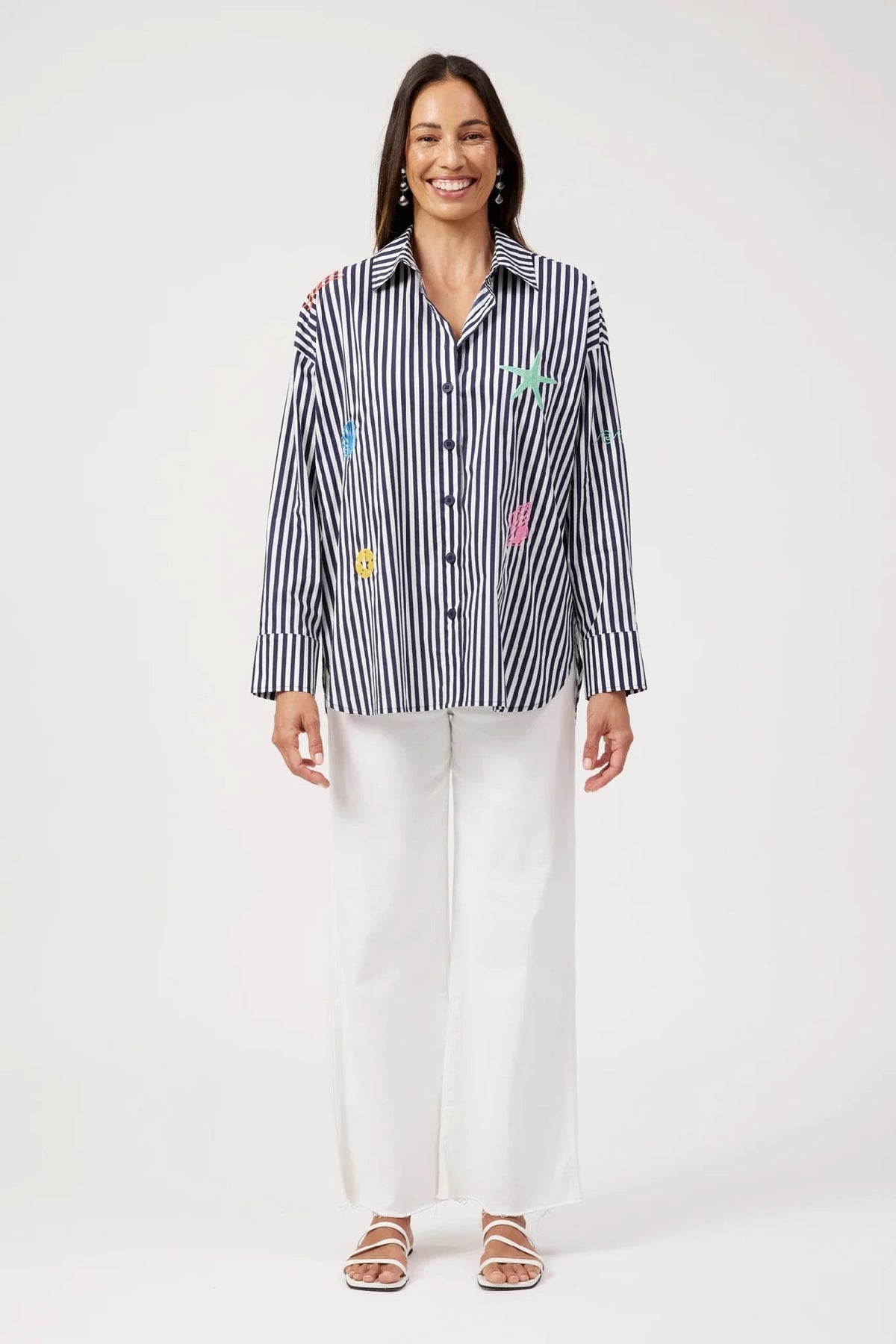 Haven Mykonos Embroidered Stripe Shirt [COLOUR:Navy SIZE:M]