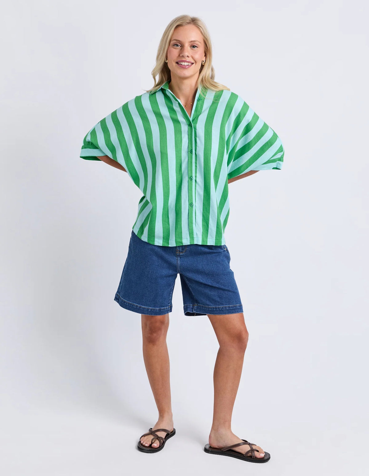 Elm Palermo Stripe Shirt [COLOUR:Green SIZE:S]